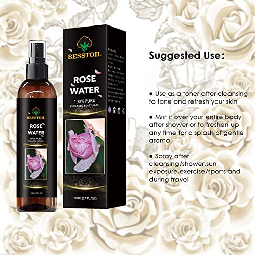Spray de agua de rosas búlgaras - Puro y orgánico - Lo mejor para tónico facial, piel, cabello, cuidado del cuerpo, spray de viaje - Pulverizador de niebla fina - 110 ml