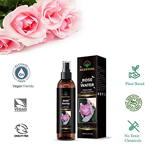 Spray de agua de rosas búlgaras - Puro y orgánico - Lo mejor para tónico facial, piel, cabello, cuidado del cuerpo, spray de viaje - Pulverizador de niebla fina - 110 ml