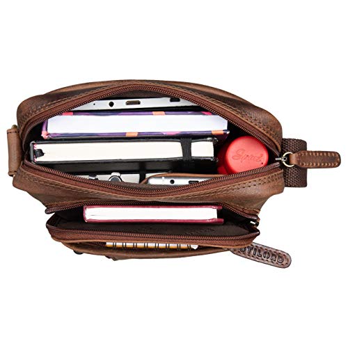 STILORD 'Jaime' Bolso Mensajero pequeño de Cuero Vintage para Hombre Joven y Adulto Bolso de Hombro Cruzado Bolsa Bandolera de auténtica Piel, Color:Kansas - marrón