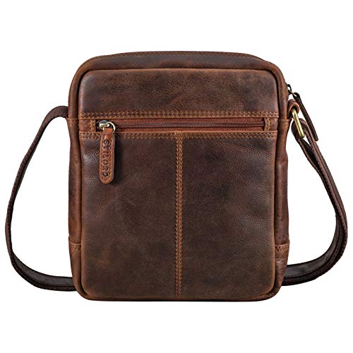 STILORD 'Jaime' Bolso Mensajero pequeño de Cuero Vintage para Hombre Joven y Adulto Bolso de Hombro Cruzado Bolsa Bandolera de auténtica Piel, Color:Kansas - marrón
