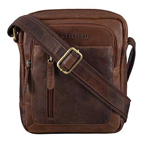 STILORD 'Jaime' Bolso Mensajero pequeño de Cuero Vintage para Hombre Joven y Adulto Bolso de Hombro Cruzado Bolsa Bandolera de auténtica Piel, Color:Kansas - marrón