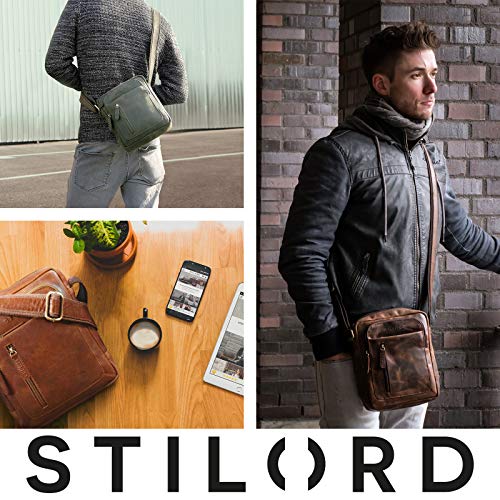 STILORD 'Jaime' Bolso Mensajero pequeño de Cuero Vintage para Hombre Joven y Adulto Bolso de Hombro Cruzado Bolsa Bandolera de auténtica Piel, Color:Kansas - marrón