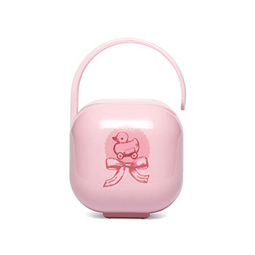 Suavinex - Portachupete para bebé. para llevar 2 chupetes. Caja Portachupetes portátil. Funda para chupetes. diseño vintage, color Rosa