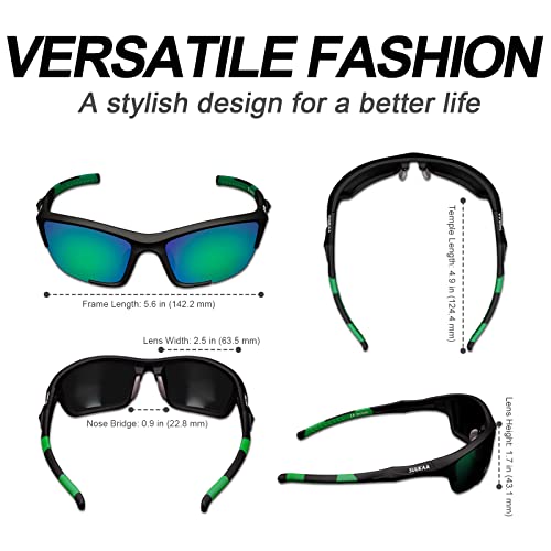 SUUKAA Gafas de sol deportivas para hombre y mujer polarizadas antirrayos UV400 protección para bicicleta de montaña, carreras, MTB, pesca, conducción, moto, running, Montura verde lente verde