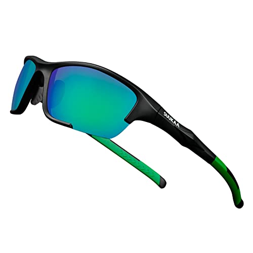 SUUKAA Gafas de sol deportivas para hombre y mujer polarizadas antirrayos UV400 protección para bicicleta de montaña, carreras, MTB, pesca, conducción, moto, running, Montura verde lente verde