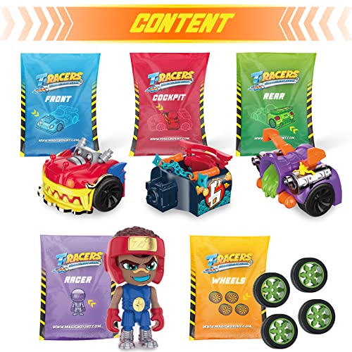 T-RACERS Serie Fire&Ice – Coche y piloto Sorpresa Coleccionable. Coche Desmontable por Partes y con Piezas Intercambiables.