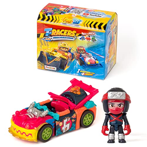 T-RACERS Serie Fire&Ice – Coche y piloto Sorpresa Coleccionable. Coche Desmontable por Partes y con Piezas Intercambiables.
