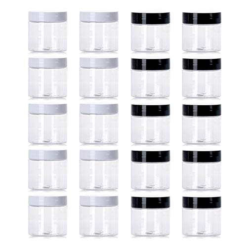 Tarros de muestras, 60ml Tarros cosméticos de plástico vacíos Botellas de Muestra cosmética con Tapas de Rosca para cremas de Maquillaje, té, Especias, Dulces, Joyas, (20 Piezas)