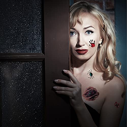 Tatuaje Cara Temporales Halloween,tatuaje de arañazos con corte de sangre para Halloween,Face Tattoo Skull Stickers,mascarada, fiesta de cosplay(15pcs)