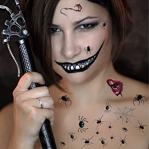 Tatuaje Cara Temporales Halloween,tatuaje de arañazos con corte de sangre para Halloween,Face Tattoo Skull Stickers,mascarada, fiesta de cosplay(15pcs)