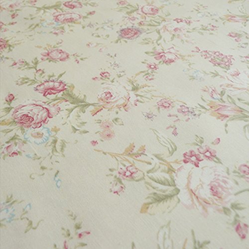 Tejido de diseño vintage en color crema y diseño de rosas, tela de algodón - se vende por metro