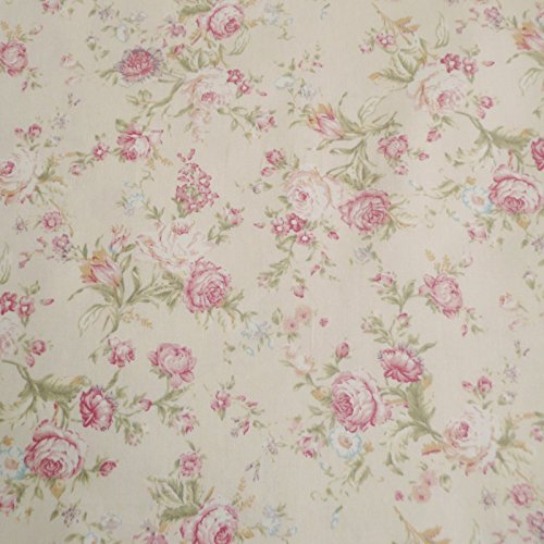 Tejido de diseño vintage en color crema y diseño de rosas, tela de algodón - se vende por metro