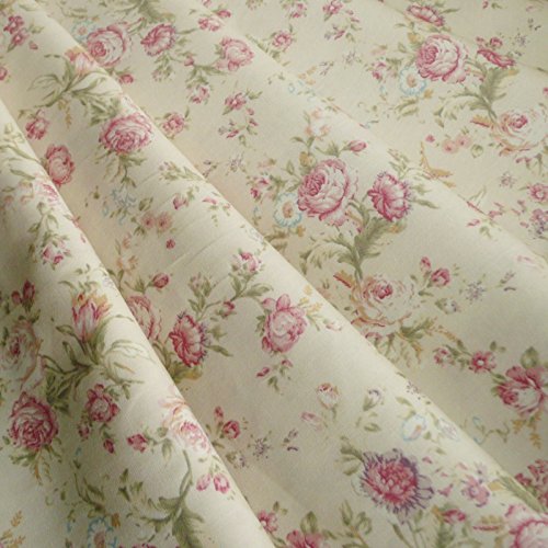 Tejido de diseño vintage en color crema y diseño de rosas, tela de algodón - se vende por metro