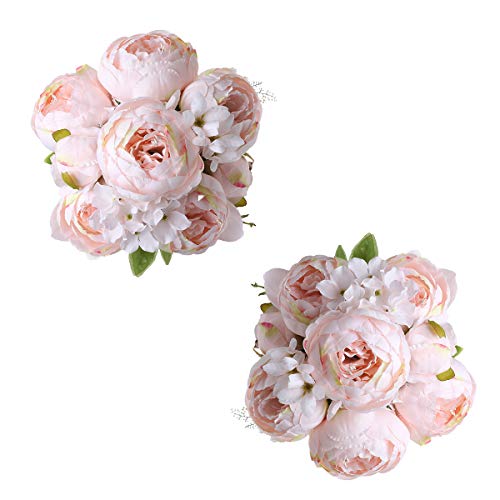 Tifuly 2 Piezas de Ramos de peonía Artificial, Ramo de Flores de imitación de peonías de Seda realistas para la decoración del Banquete de Boda en el hogar, arreglos Florales (Rosa melocotón)