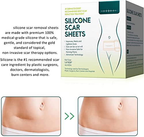 Tiritas Cicatrizantes, Láminas de Silicona Parches Cicatrizantes, Profesionales Reductor de Cicatrices Producidas por Cicatriz Acne Queloides Cirugía Quemaduras Cirugía Heridas Traumáticas,4X300 CM