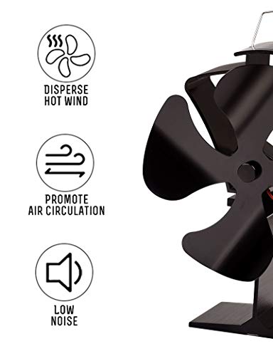 TOMERSUN Ventilador de estufa de 4 palas Ventilador de leña/leña alimentado por calor Ventilador ecológico Circulación de calor para leña/leña/chimenea