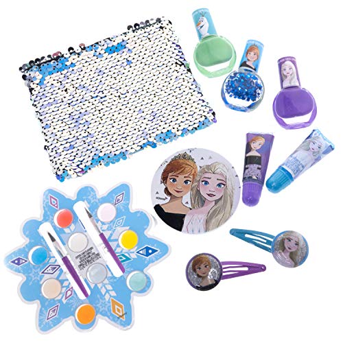 Townley Girl Disney Frozen Juego de Cambio de Imagen con más de 20 Piezas, Que Incluyen Brillo de Labios, Esmalte de uñas, uñas a presión, Pegatinas para uñas y Bolsa de Lentejuelas Reversible.