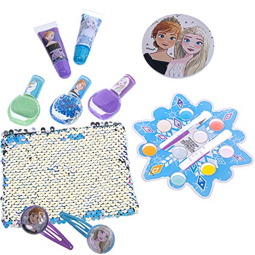Townley Girl Disney Frozen Juego de Cambio de Imagen con más de 20 Piezas, Que Incluyen Brillo de Labios, Esmalte de uñas, uñas a presión, Pegatinas para uñas y Bolsa de Lentejuelas Reversible.