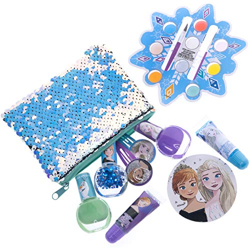 Townley Girl Disney Frozen Juego de Cambio de Imagen con más de 20 Piezas, Que Incluyen Brillo de Labios, Esmalte de uñas, uñas a presión, Pegatinas para uñas y Bolsa de Lentejuelas Reversible.