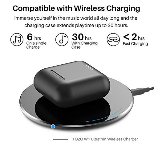 TOZO T6 Auriculares Bluetooth 5.0 Auriculares Inalámbricos Control Táctil con Estuche de Carga y micrófono Integrado, Sonido Premium con Graves Profundos para Correr y Hacer Deporte Negro