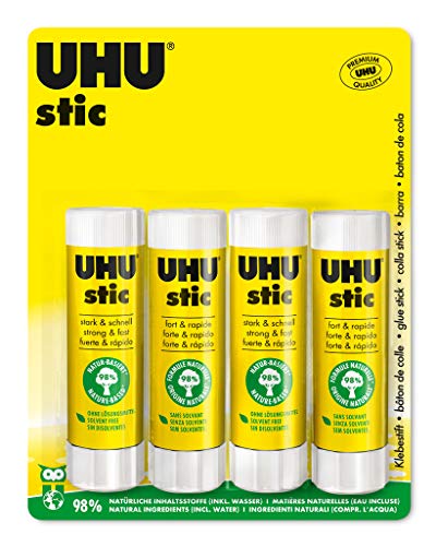 UHU Stic-Barra de pegamento sostenible. Pegado fuerte, rápido y duradero-Pack 4 * 40g.