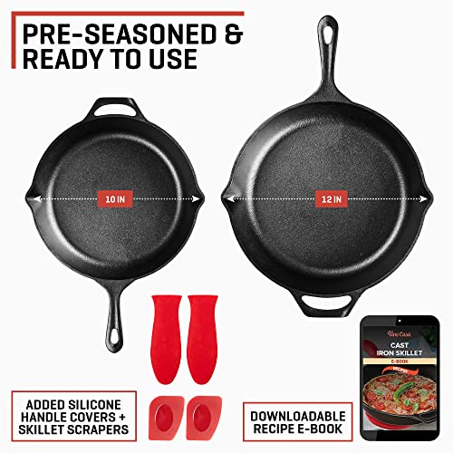 Uno Casa Juego de 2 sartenes de hierro fundido de 25 cm y 30 cm - Sartenes de cocina presazonadas para freír - Para pasteles, pizzas, salsas, pan y huevos
