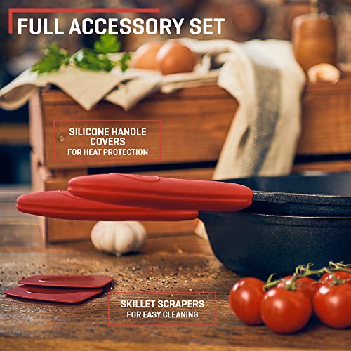 Uno Casa Juego de 2 sartenes de hierro fundido de 25 cm y 30 cm - Sartenes de cocina presazonadas para freír - Para pasteles, pizzas, salsas, pan y huevos