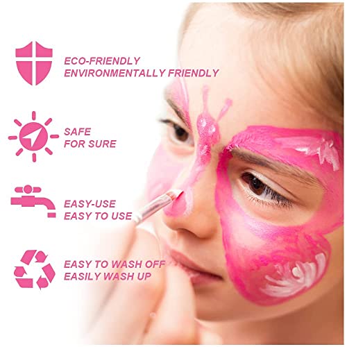 URAQT Pintura Corporal y Facial, 12 Colores Seguridad No Tóxica Pintura de Cara, Kit de Pintura Facial con 30 Plantillas 2 Pinceles, Pintura de Maquillaje para Niños Halloween Fiestas Cosplay