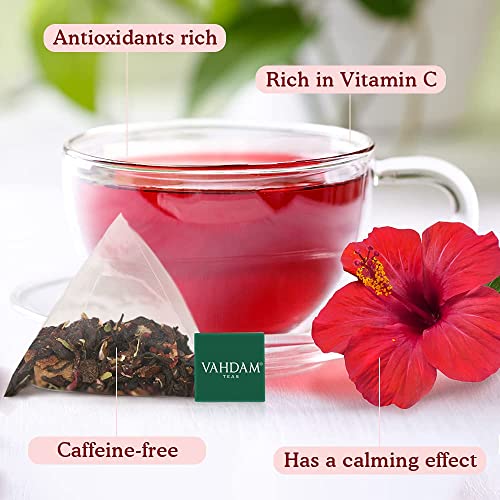 VAHDAM, Tisana de Hibisco (15 Bolsitas de Té) | Ingredientes 100% Naturales | SIN CAFEÍNA | Refuerza la Inmunidad | Pétalos de Hibisco + Especias | Infusiones Para Adelgazar | Té Infusiones