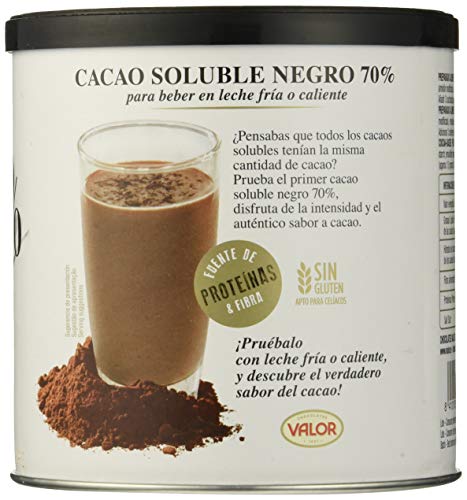Valor Cacao Soluble Negro 70%, 6 de 300 g (Total 1800 g)