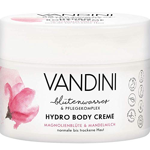 VANDINI crema corporal hidratante con flor de magnolia y leche de almendras - crema facial y para el cuerpo para pieles normales a secas - Crema hidratante vegana 3x 200ml