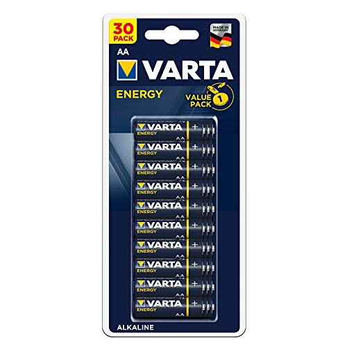 Varta Pila Energy AAA Micro LR03 (paquete de 30 unidades), pila alcalina – "Made in Germany" – Adecuado para radios y relojes de pared
