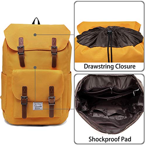 VASCHY Mochila Hombre,Mochila Portatil Mujer 15.6 Pulgadas Mochilas Escolares Juveniles Vintage para Universidad Resistente al Agua Amarillo