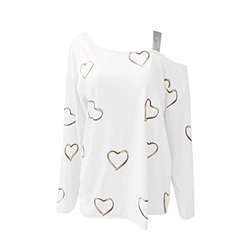 VEMOW Blusas y Camisas de Manga Larga/Corta para Mujer Sin Tirantes, 2021 Impresión de Rayas/Corazón Casual Fiesta T-Shirt Primavera Otoño Básico Camisa Jersey Tops(A01 Blanco,XL)