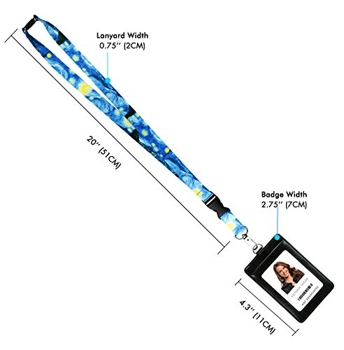 Vincent Van Gogh The Starry Night Print Lanyard with PU Leather ID - Cartera de piel sintética con 3 ranuras para tarjetas de seguridad, clip y tarjetas de crédito para Cruise o Work
