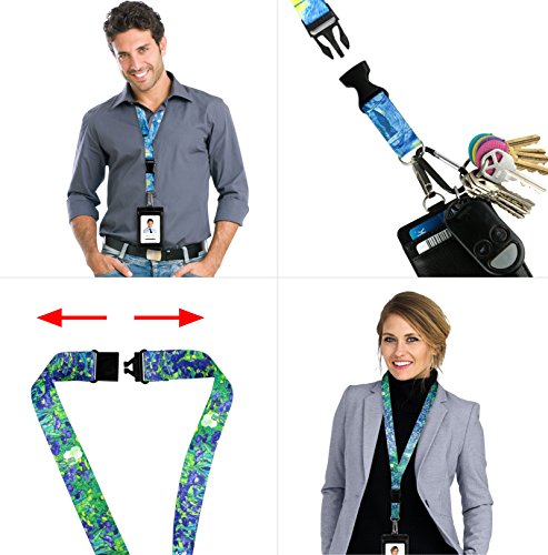 Vincent Van Gogh The Starry Night Print Lanyard with PU Leather ID - Cartera de piel sintética con 3 ranuras para tarjetas de seguridad, clip y tarjetas de crédito para Cruise o Work