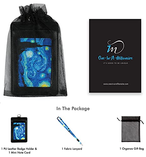Vincent Van Gogh The Starry Night Print Lanyard with PU Leather ID - Cartera de piel sintética con 3 ranuras para tarjetas de seguridad, clip y tarjetas de crédito para Cruise o Work