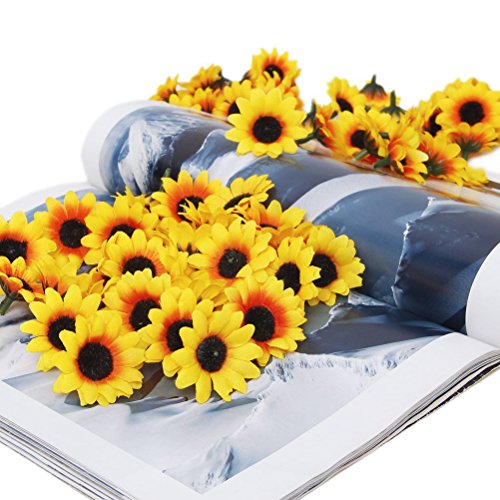 WINOMO - 100 cabezas de girasol artificiales para decoración del hogar y fiestas (amarillo)