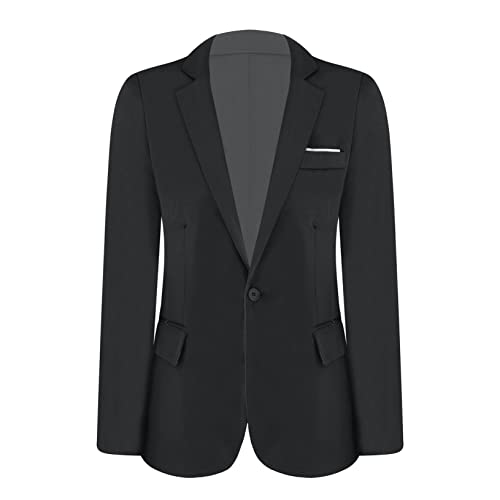 YEAHDOR Chaqueta Casual Elegante para Hombre Slim Fit Blazer de Hombre con Botón Chaquetas de Traje Formal Abrigos Negocios para Hombre Color Puro Negro 6XL