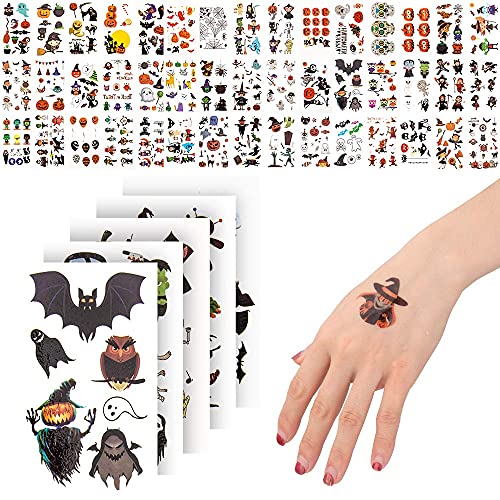 ZIIDOO Tatuajes Temporales de Halloween, Pegatinas de Tatuajes No Tóxicos para Niños y Niñas, Pegatina de Tatuaje de Fantasma Zombi con Diseño de Murciélago Negro para Fiestas de Halloween